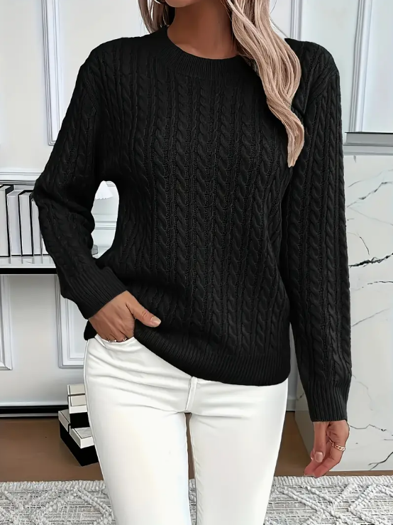Women's Casual Loose-Fit Round Neck Long Sleeve Sweater