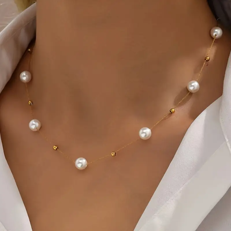 Pearl Thread Necklace - Gold