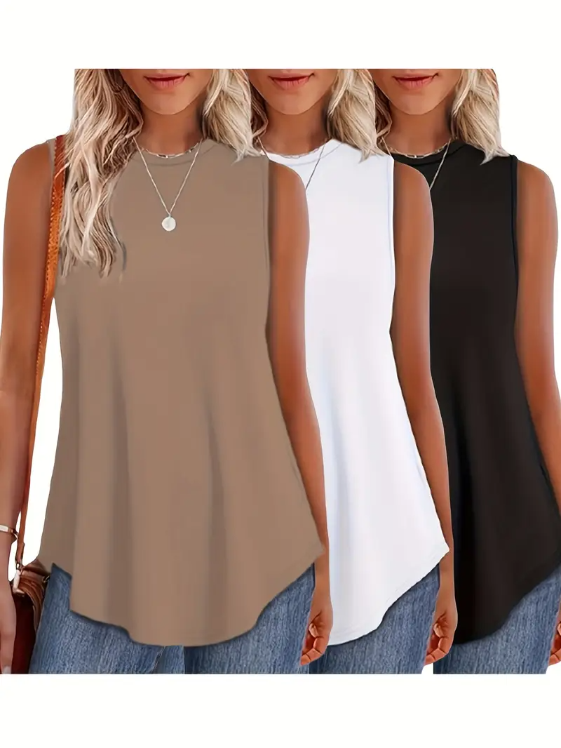 Women'S 3pcs Casual Sleeveless Tank Tops
