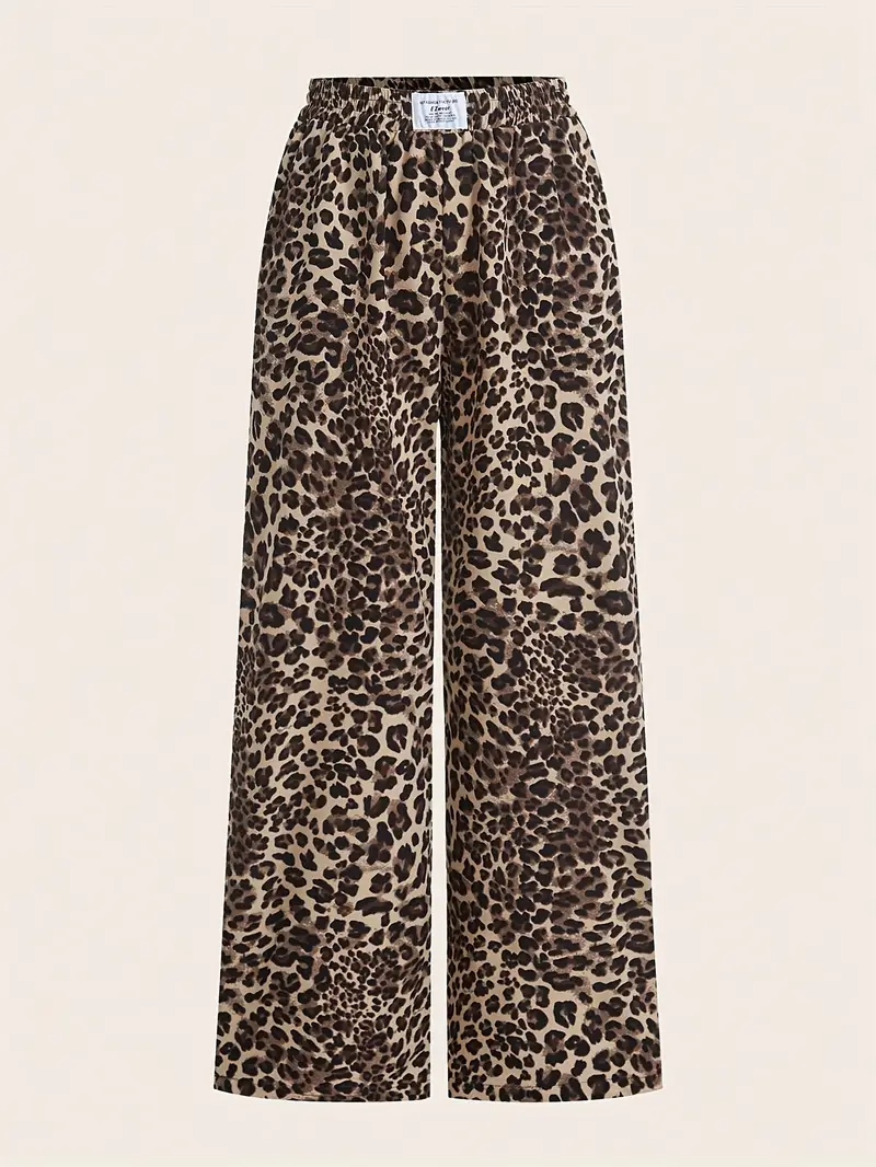 2 pares de calças largas casuais femininas - pretas e estampadas de leopardo