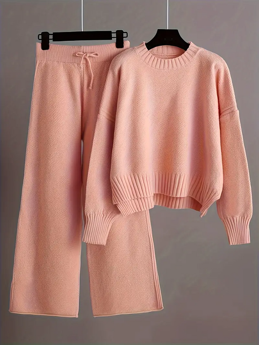 Autumn and winter fashion casual set: loose sweater and wide leg pants
