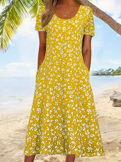 Floral print dress with V-neckline