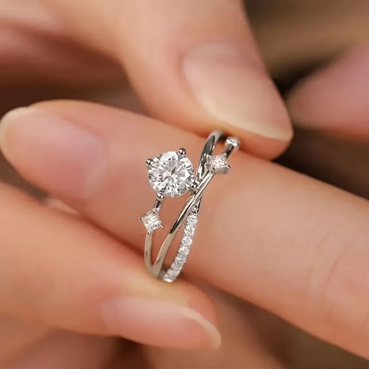 Luxurious geometric starry sky ring