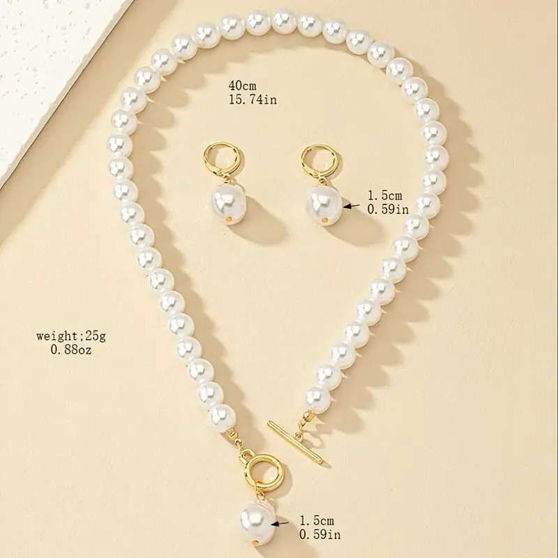 2-in-1 Conjunto de colar e brincos de pérolas barrocas vintage francesas