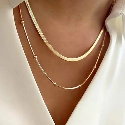 2-in-1 Classic Elegant Double Layer Stainless Steel Necklace Set