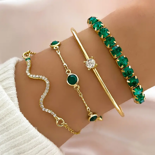 4-in-1  Green Gemstone Bangle
