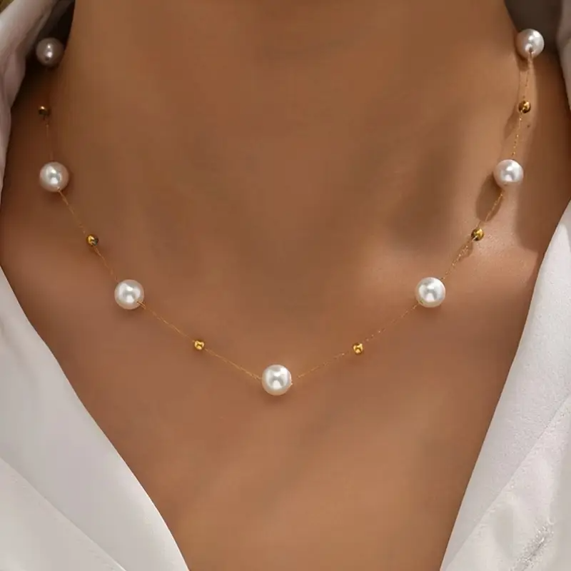 Pearl Thread Necklace - Gold