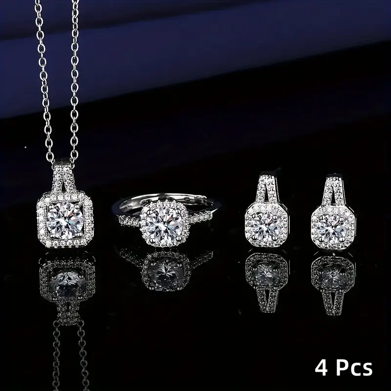 4-in-1 Sparkling Cube Water Rhinestone Jewelry Set