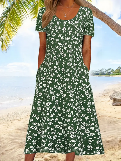 Floral print dress with V-neckline