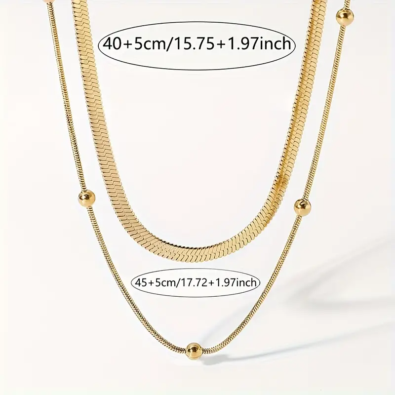 2-in-1 Classic Elegant Double Layer Stainless Steel Necklace Set