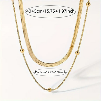 2-in-1 Classic Elegant Double Layer Stainless Steel Necklace Set
