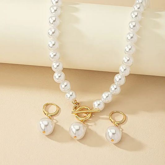 2-in-1 Conjunto de colar e brincos de pérolas barrocas vintage francesas