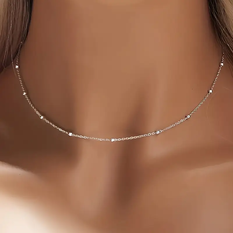 Classic 925 Silver Beaded Collarbone Chain Necklace Jewelry