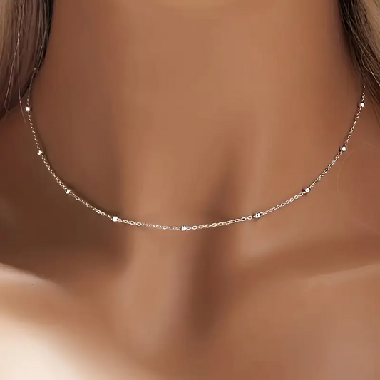 Classic 925 Silver Beaded Collarbone Chain Necklace Jewelry