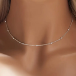 Classic 925 Silver Beaded Collarbone Chain Necklace Jewelry