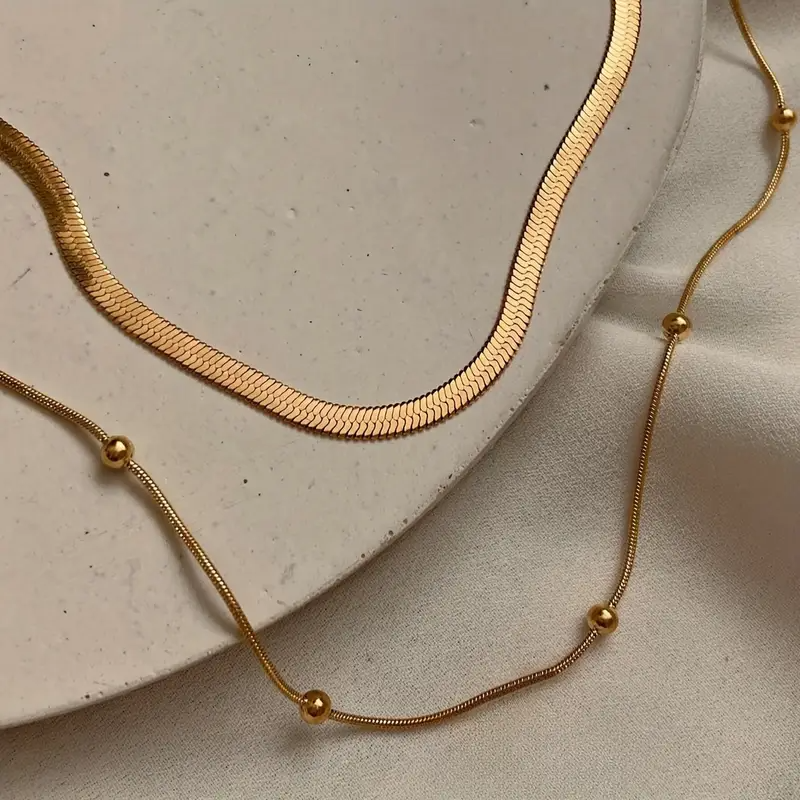 2-in-1 Classic Elegant Double Layer Stainless Steel Necklace Set