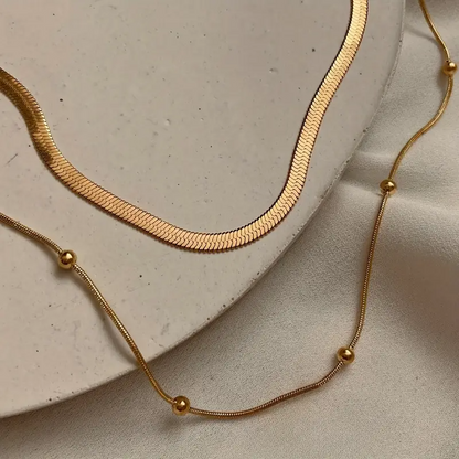 2-in-1 Classic Elegant Double Layer Stainless Steel Necklace Set