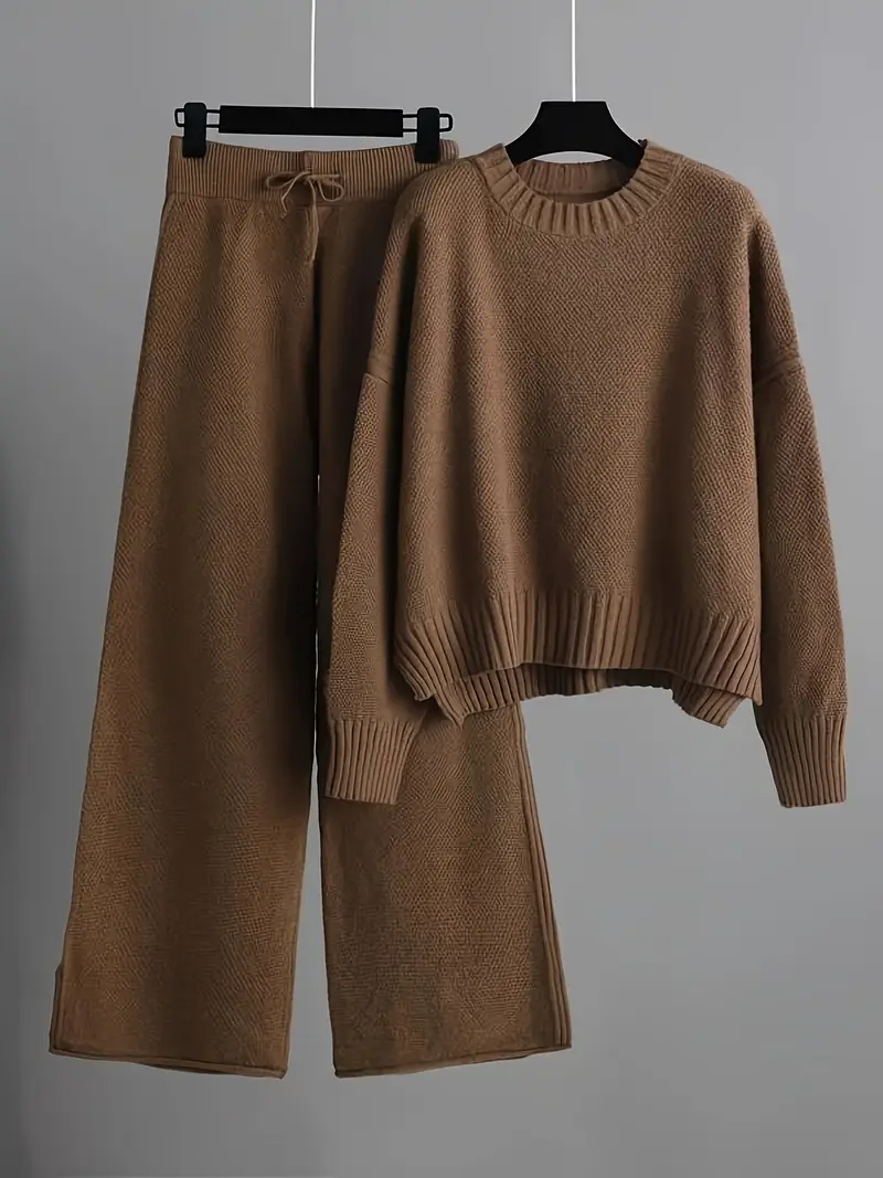 Autumn and winter fashion casual set: loose sweater and wide leg pants