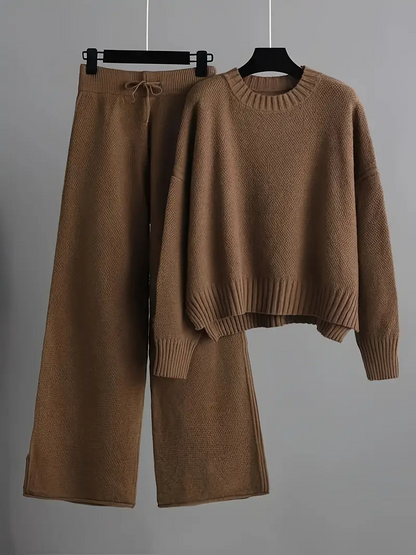 Autumn and winter fashion casual set: loose sweater and wide leg pants