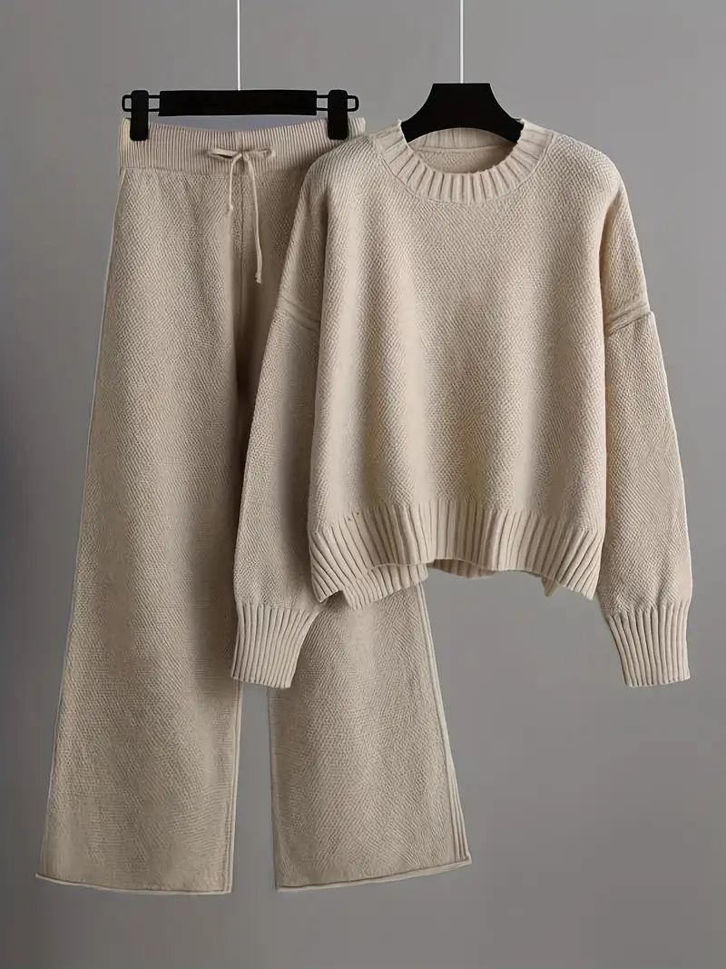 Autumn and winter fashion casual set: loose sweater and wide leg pants
