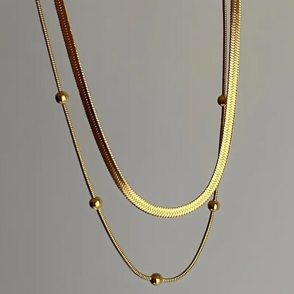 2-in-1 Classic Elegant Double Layer Stainless Steel Necklace Set