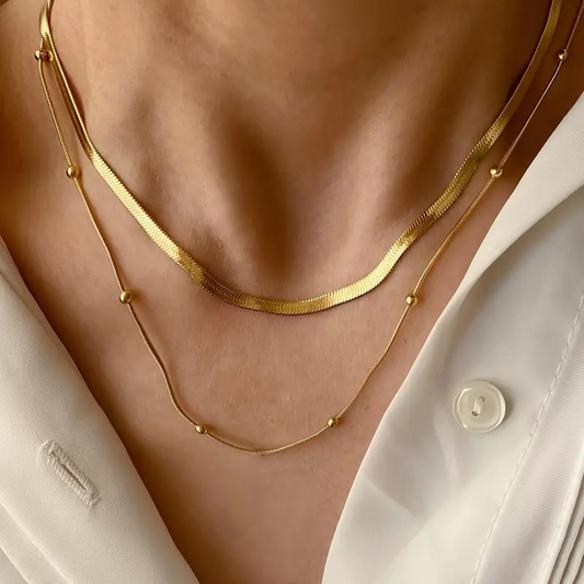 2-in-1 Classic Elegant Double Layer Stainless Steel Necklace Set