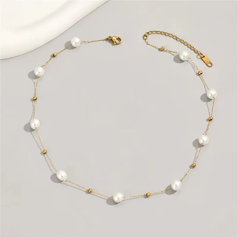 Pearl Thread Necklace - Gold